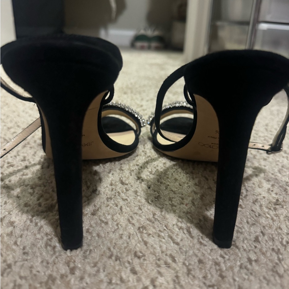 Jimmy Choo Thyra 100 Black Strappy Heels with Crystal Embellishments - Picture 4 of 5